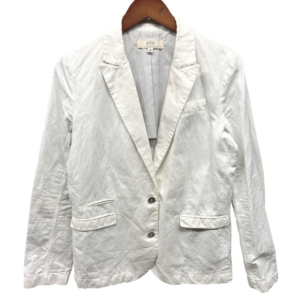 Athe Vanessa Bruno Cotton Blazer Jacket Womens 6 White Casual Tailored Preppy